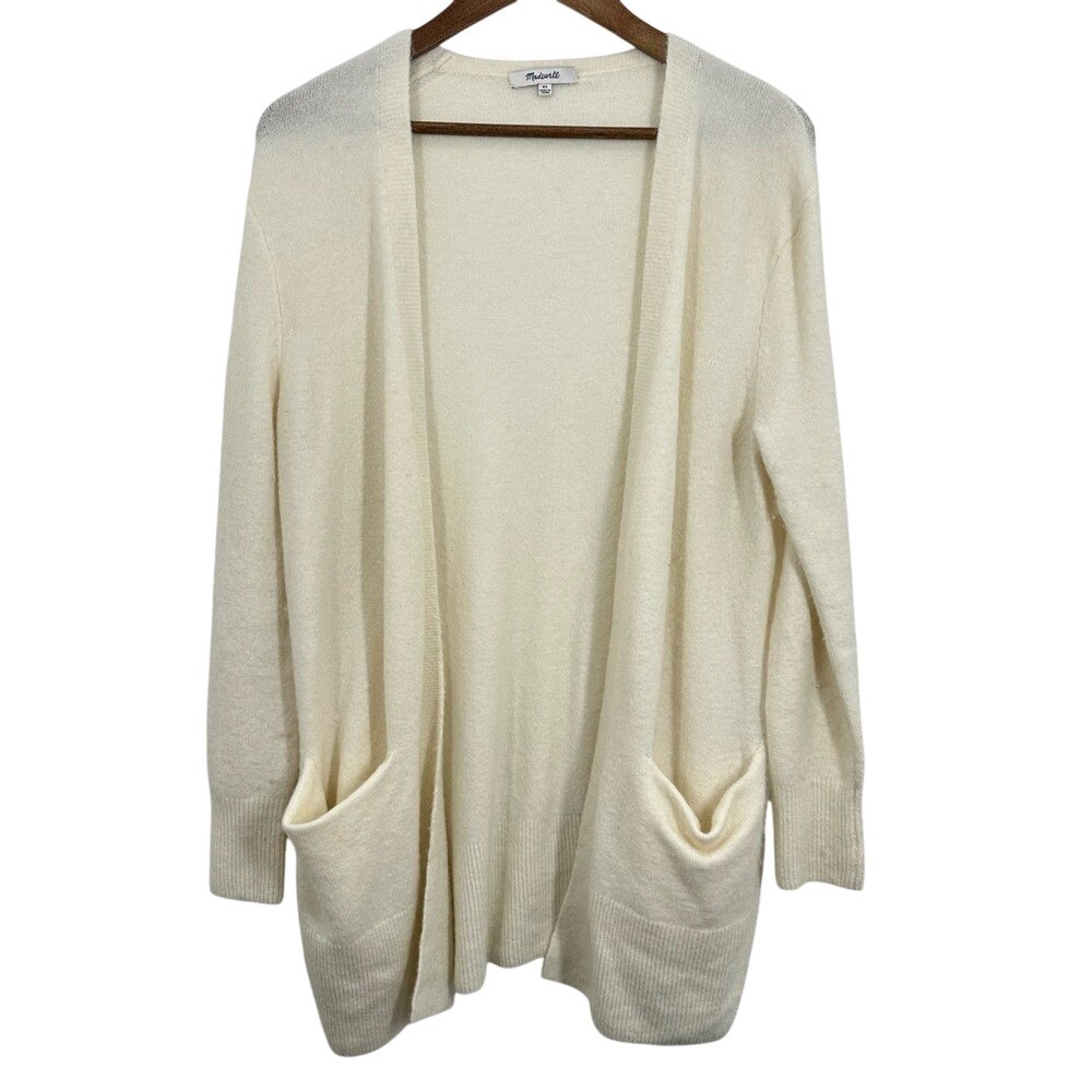 Madewell Women's Size XS Cream Wool Alpaca Blend Open Longline Cardigan Pockets